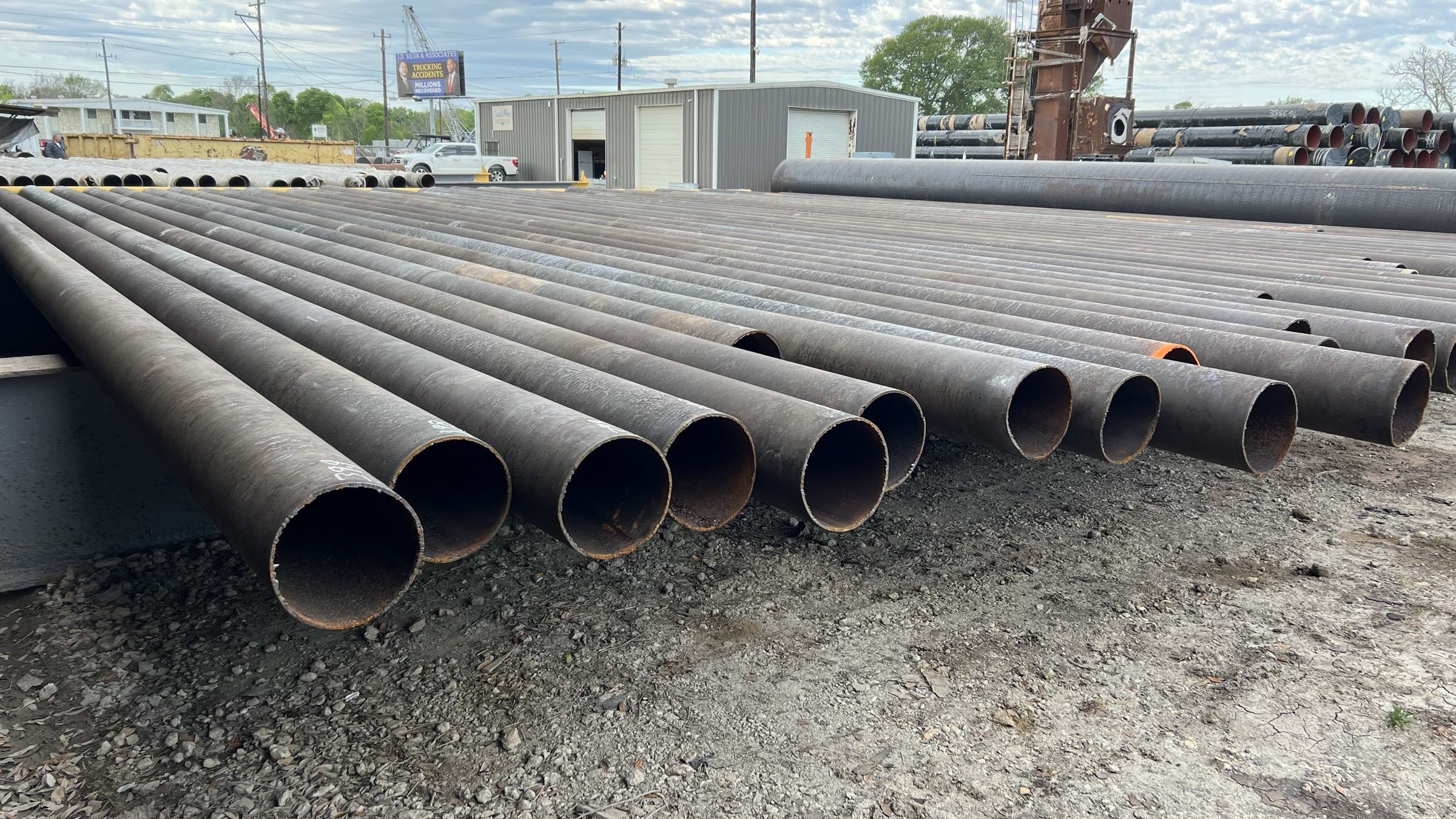 Steel line pipe in the yard
