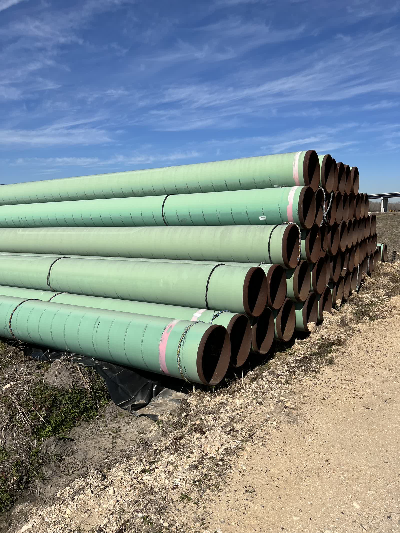 Stacked coated line pipe in the yard